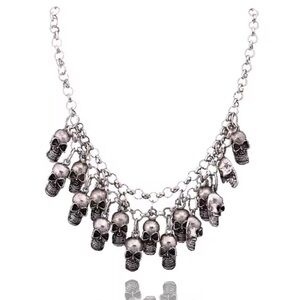 Gothic Skull Charm Silver Necklace